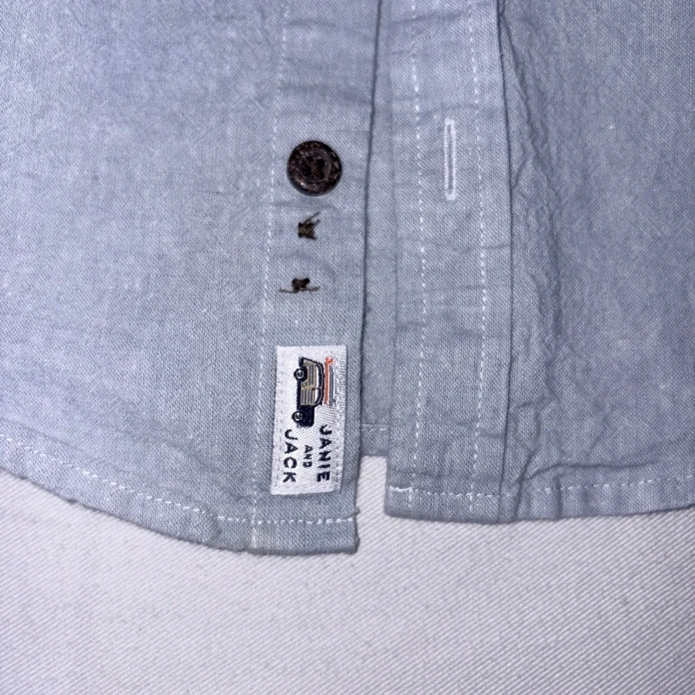 Janie and Jack blue linen cotton roll‎ tab sleeve shirt 12 - 18 months